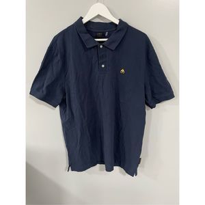 Moose Knuckles Men’s Large Pique Polo Gold Navy Blue NWOT